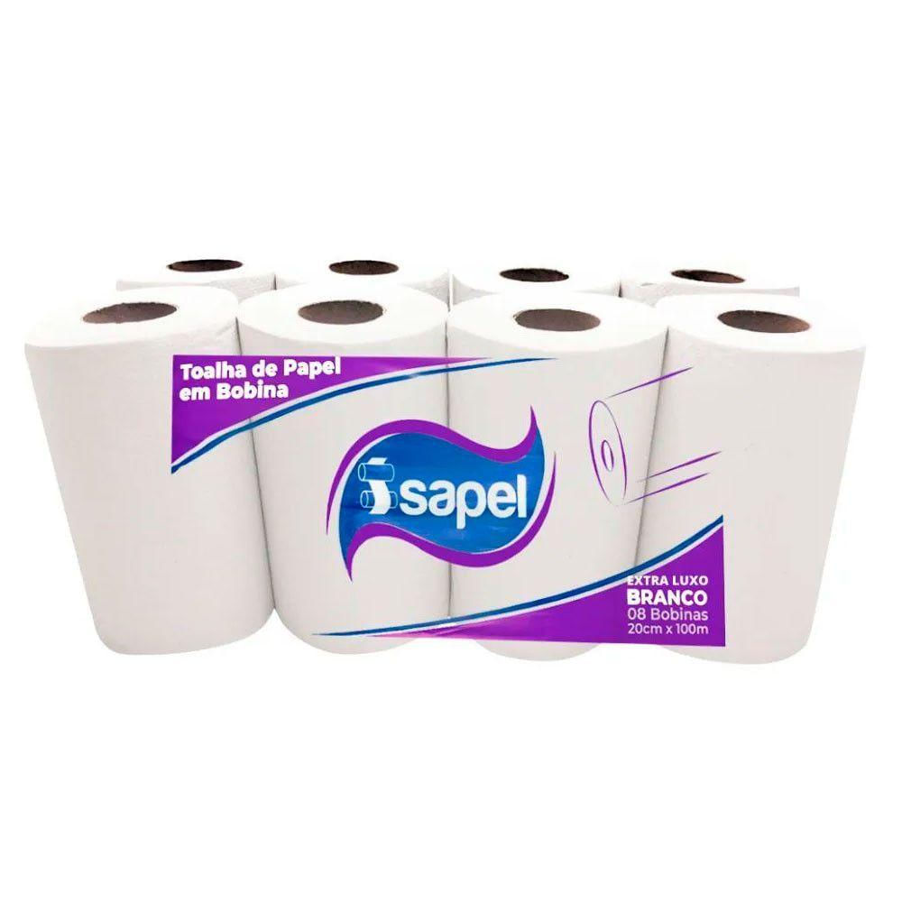 Papel Toalha Bobina Folha Simples 20cmx100m 8 Rolos Isapel