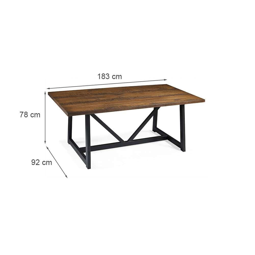 Mesa de Jantar Retangular Industrial Lesoto Marrom e Preta 183 cm