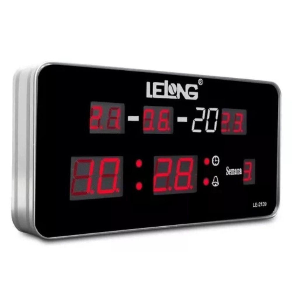 Relógio Parede Mesa Led Digital Calendário Termômetro Le-2139 Preto