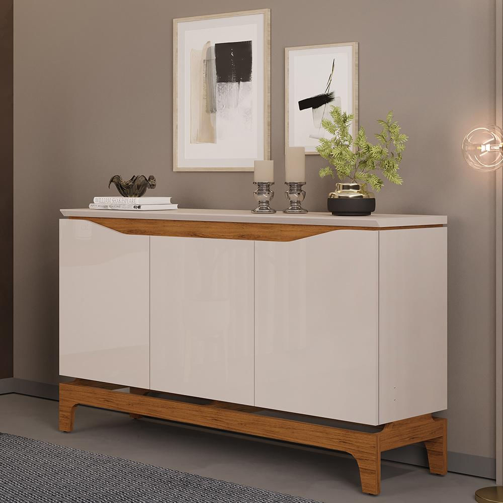 Aparador Buffet Para Sala de Jantar 3 Portas 139cm Clarice D05 Freijó Off White - Lyam Decor