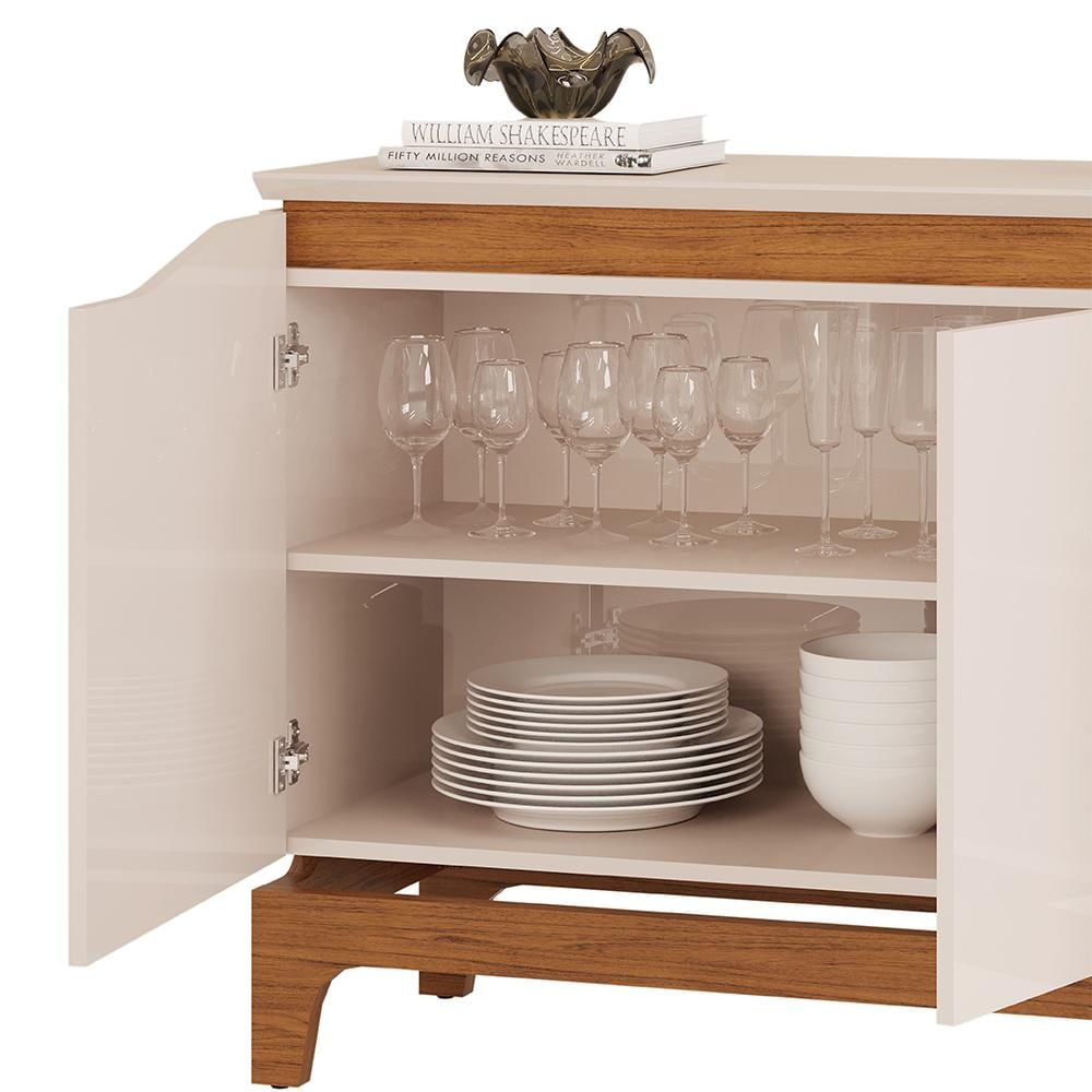 Aparador Buffet Para Sala de Jantar 3 Portas 139cm Clarice D05 Freijó Off White - Lyam Decor