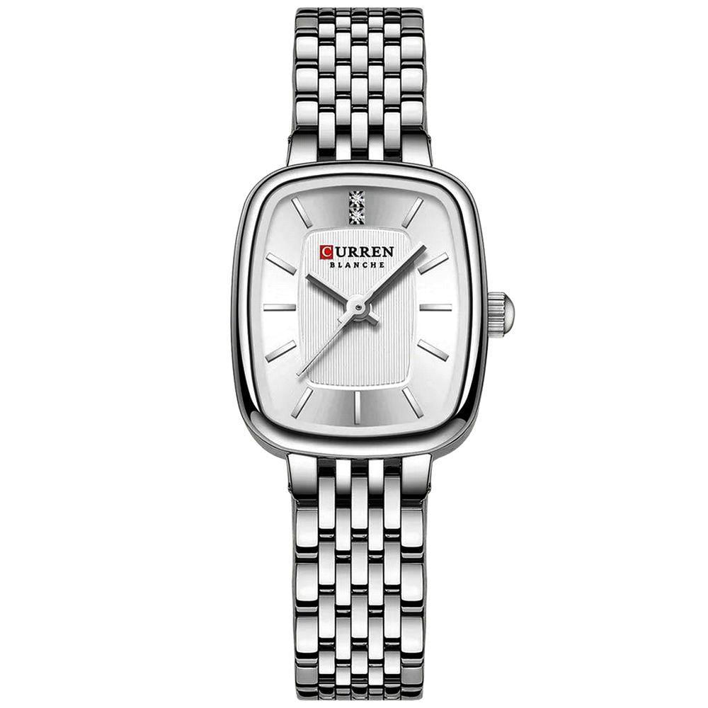 Relógio De Pulso Quartzo Feminino Design Elegante Strass Pulseira Em Aço Inoxidavel Branco