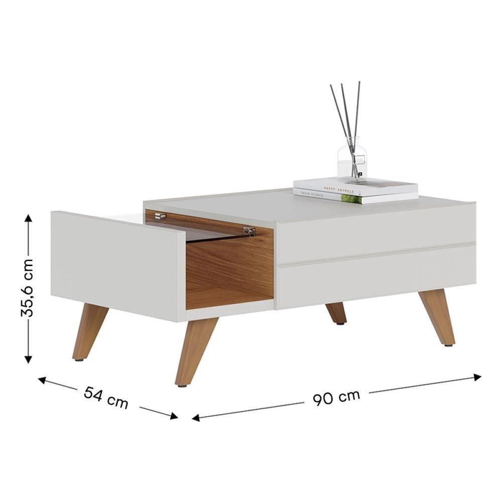 Mesa de Centro com 1 Gaveta e Vidro Noronha Off White Matte Freijó Colibri