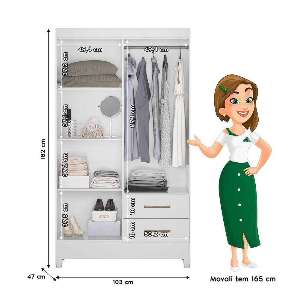 Guarda Roupa Solteiro 103x182cm Chile Moval Branco