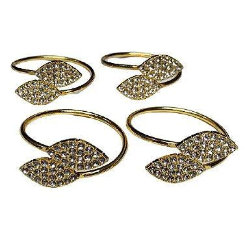 Kit 4 Porta Guardanapos Duo Folhas Douradas com Strass Dourado