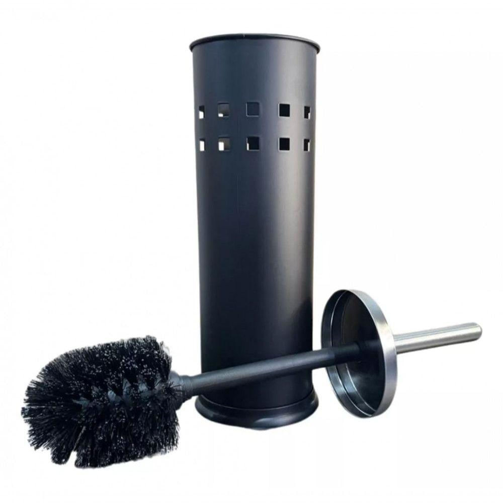 Escova Sanitária Black Com Tampa Em Inox Preto 38 Cm - Mimo