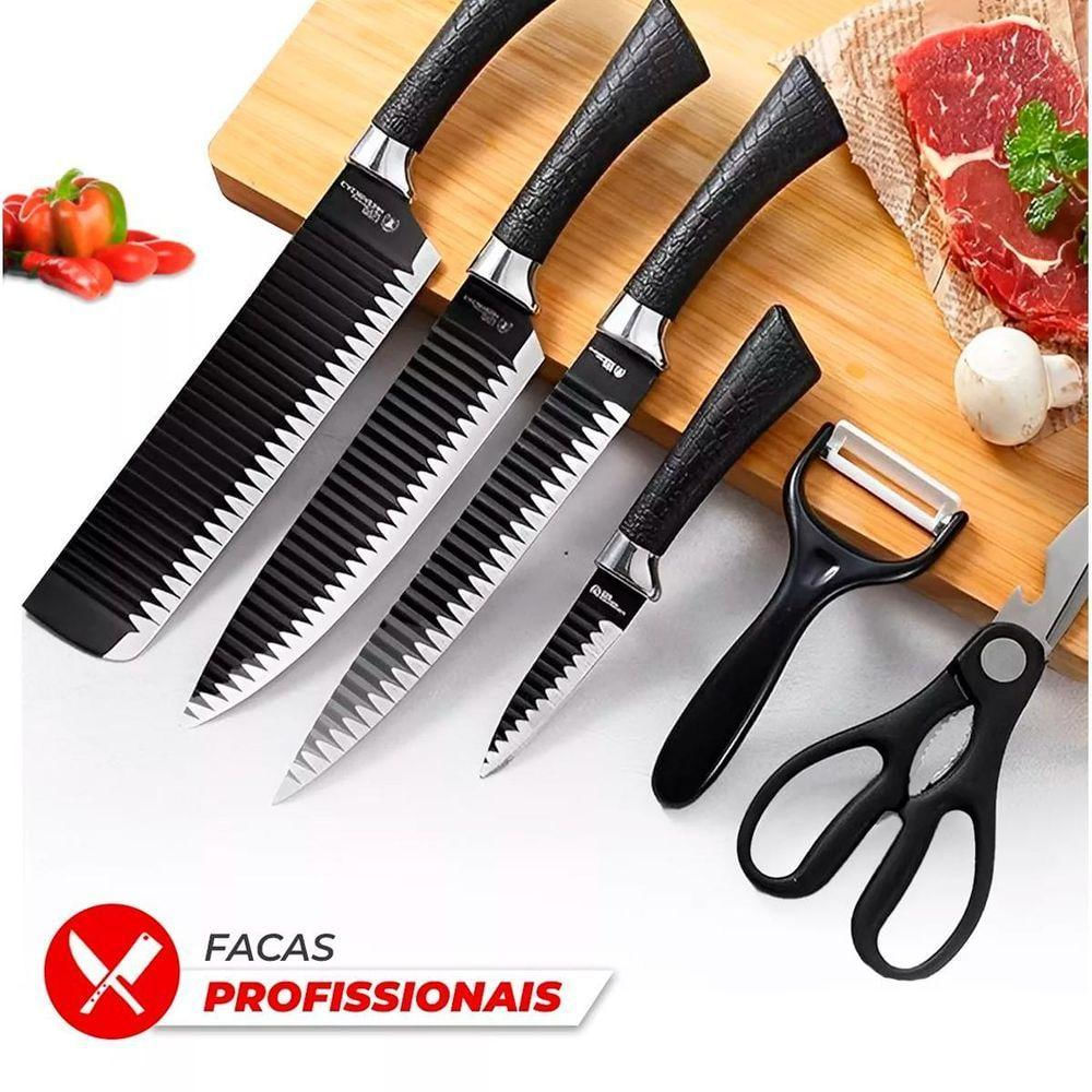 Conjunto Facas Churrasco 6 Peças Aço Inox Antiaderente