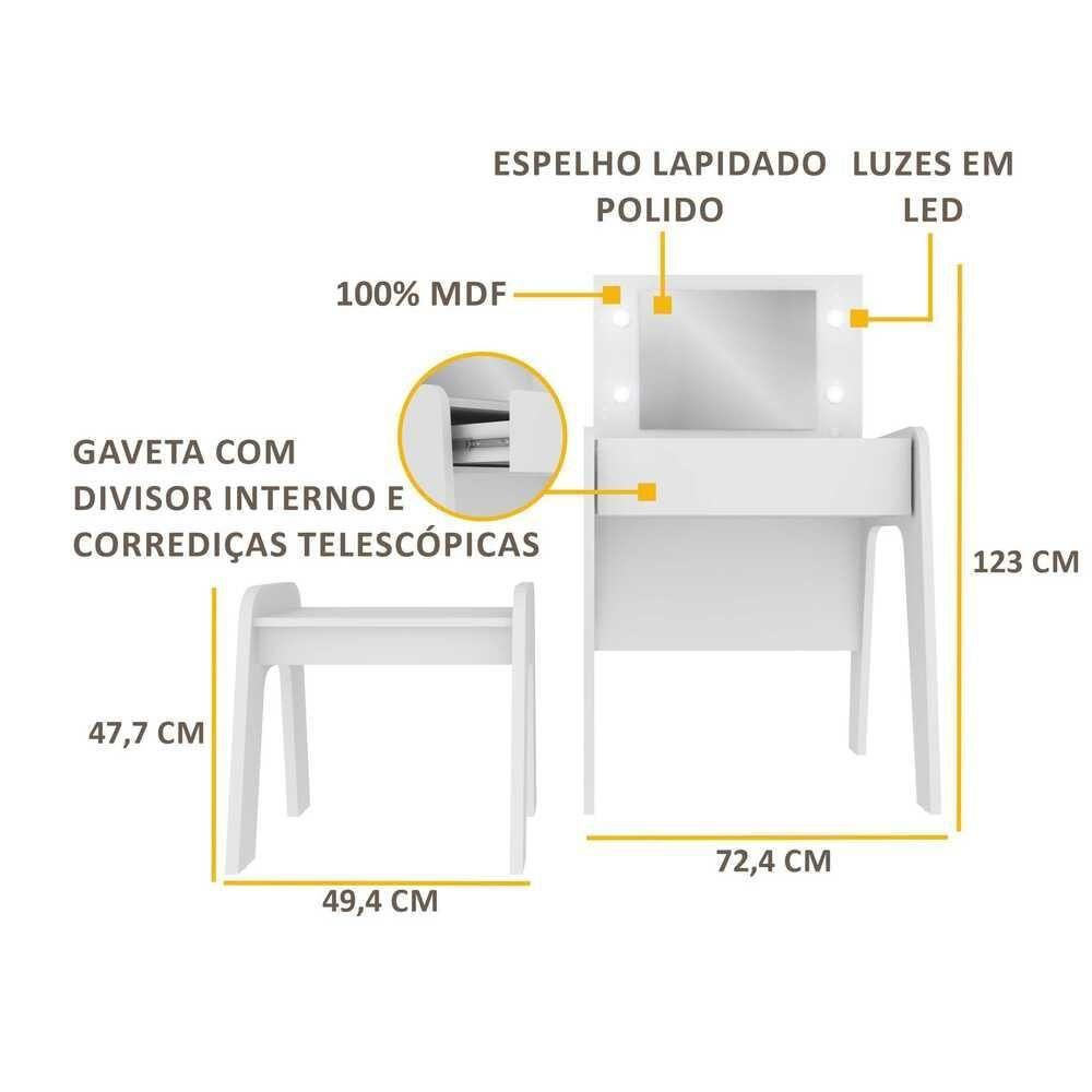 Penteadeira Luzes De Led e 1 Gaveta Multimóveis