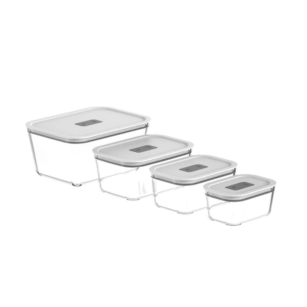 Kit Com 4 Potes De Vidro Hermético Fresh Lock Preto
