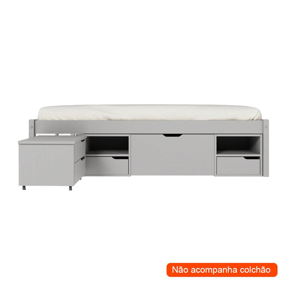 Cama Casal Multifuncional Charme 10 GV Madeira Maciça Cinza Claro