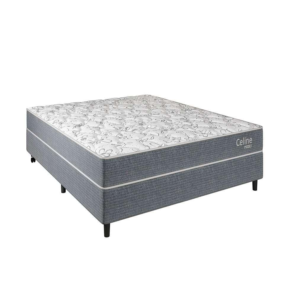 Cama Box com Colchão Casal Celine Molas Ensacadas (62x138x188) Cinza