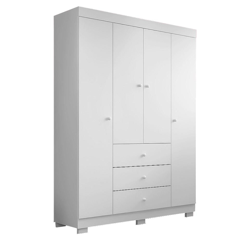 Guarda Roupa Infantil 136cm 4 Portas 3 Gavetas Duda Branco   - Phoenix