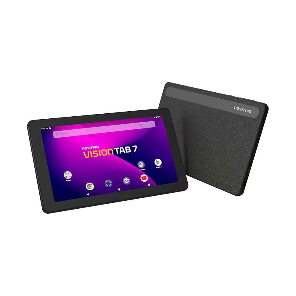 Tablet Positivo Vision Standart TAB 7 com Tela de 7, 64GB, 3GB RAM, Processador Octa Core e Android 14 Go Preto / Bivolt