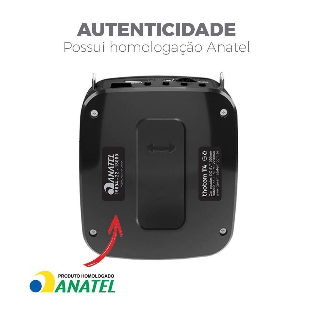 Amplificador Profissional Portátil De Voz Thotem T4, 15w De Potência E Acompanhado De Microfone Com Fio