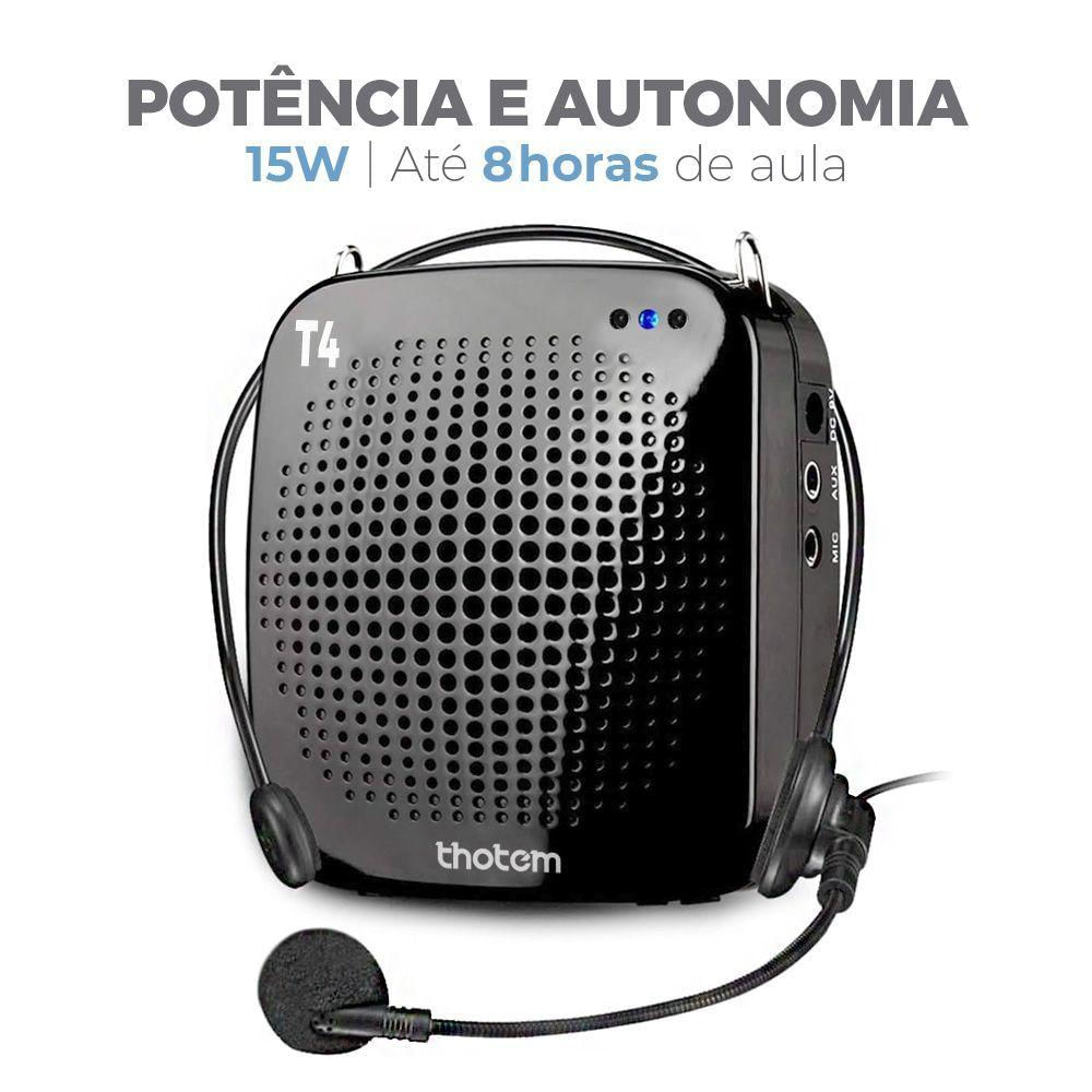 Amplificador Profissional Portátil De Voz Thotem T4, 15w De Potência E Acompanhado De Microfone Com Fio