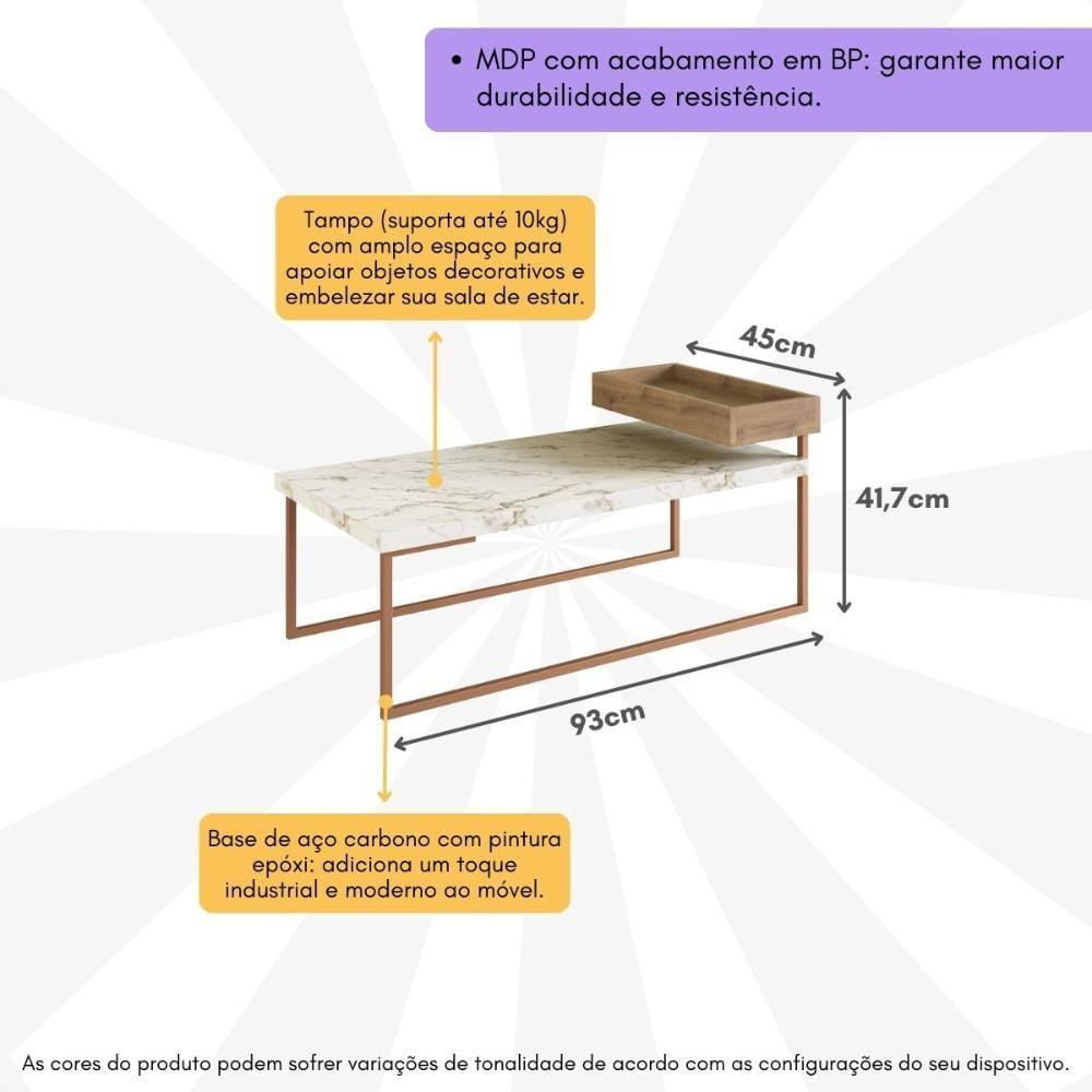 Mesa De Centro 93cm Com Bandeja Multimóveis Cr45188 Volakas/woodmel