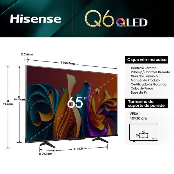 テレビ Hisense 65インチ Smart TV 65 Hisense Ultra HD 4K QLED, Google TV com HDR10+, Dolby