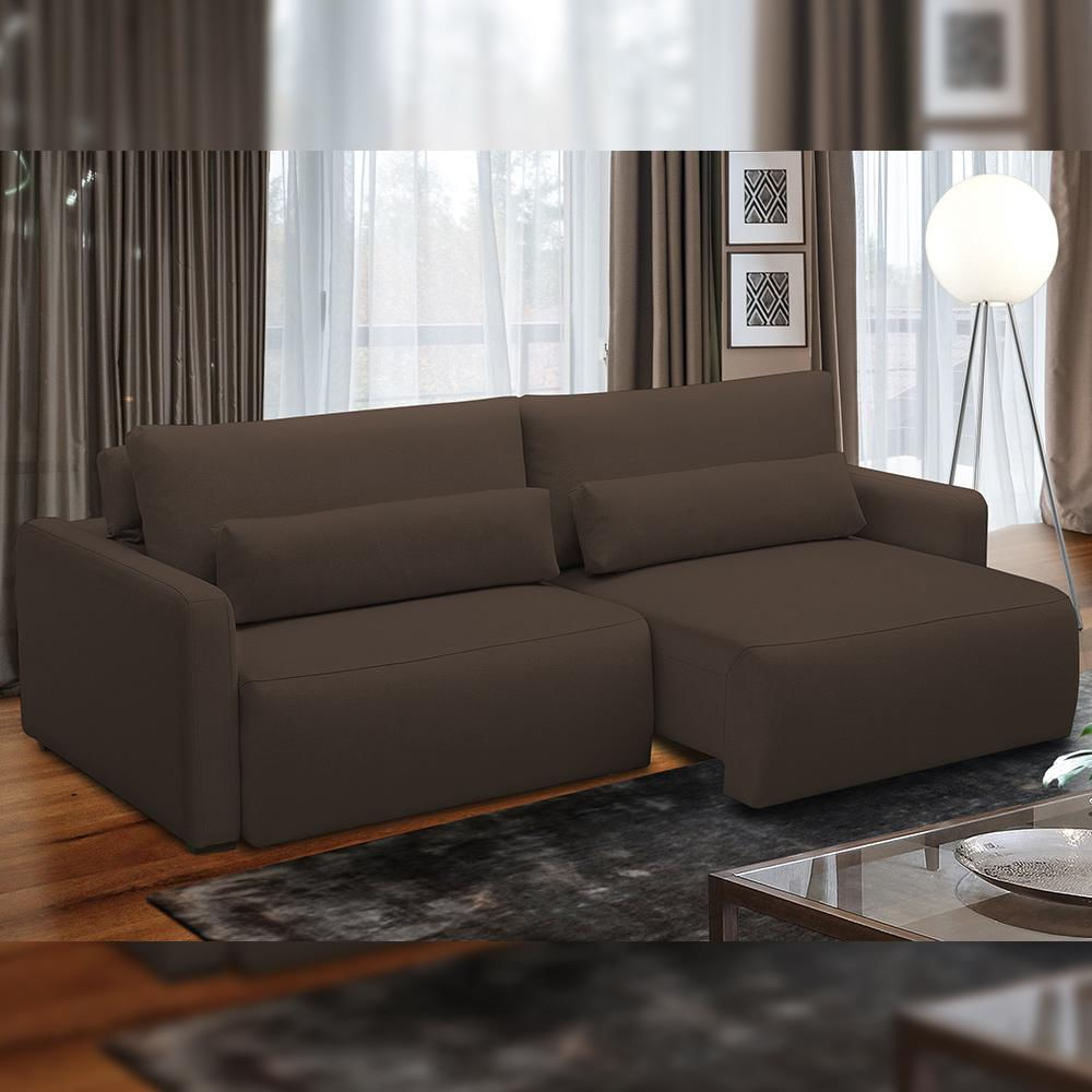 Sofá Retrátil Reclinável Para Sala de Estar Living 270cm Sevilha F04 Veludo Marrom - Lyam Decor