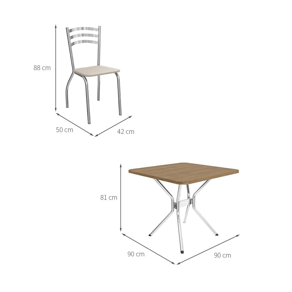 Conjunto de Mesa de Cozinha Quadrada com Tampo MDP e 4 Cadeiras Monique Corino Off White e Cromado