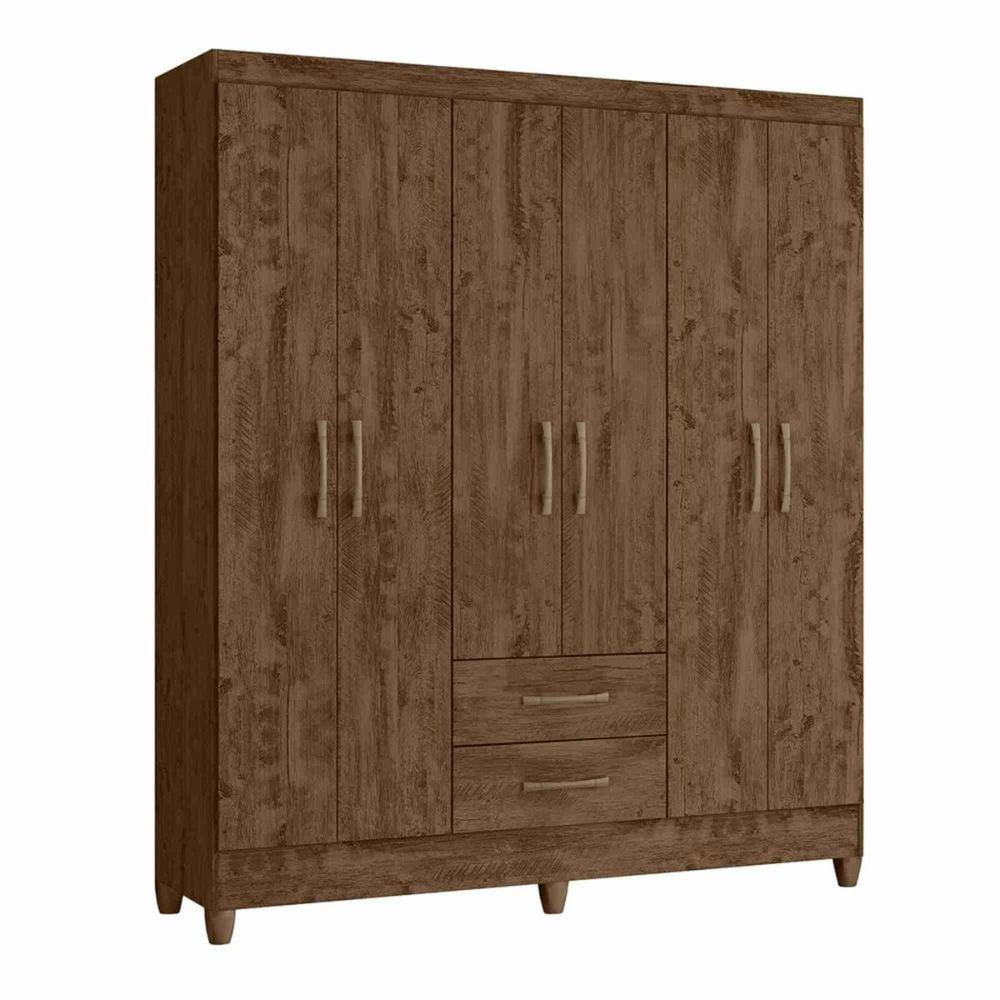 Guarda Roupa Casal 6 Portas 2 Gavetas 153x182cm Panamá Moval Castanho