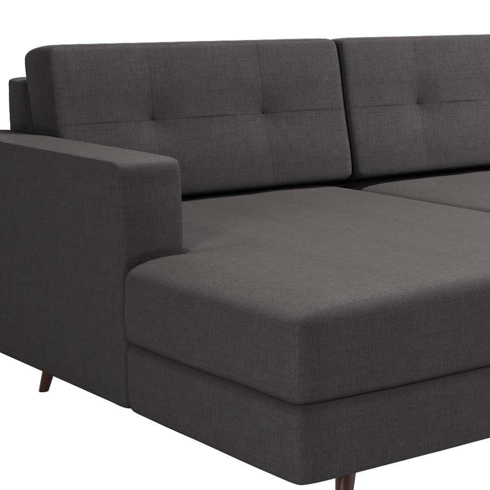 Sofá 3 Lugares Esquerdo Living com Chaise Esquerdo Pé Palito Linho Cotton Grafite Escuro