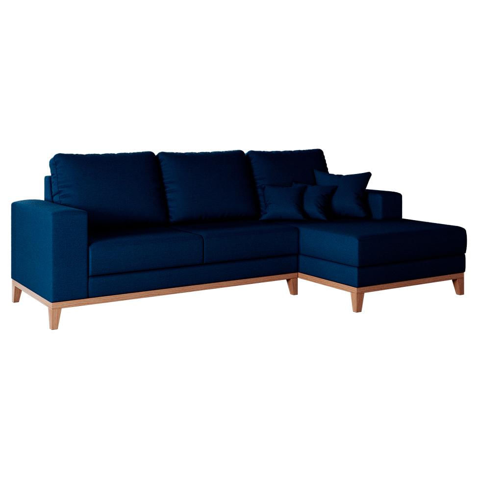 Sofá 3 Lugares Belgrado com Chaise Direito Linho Azul Marinho 230 cm