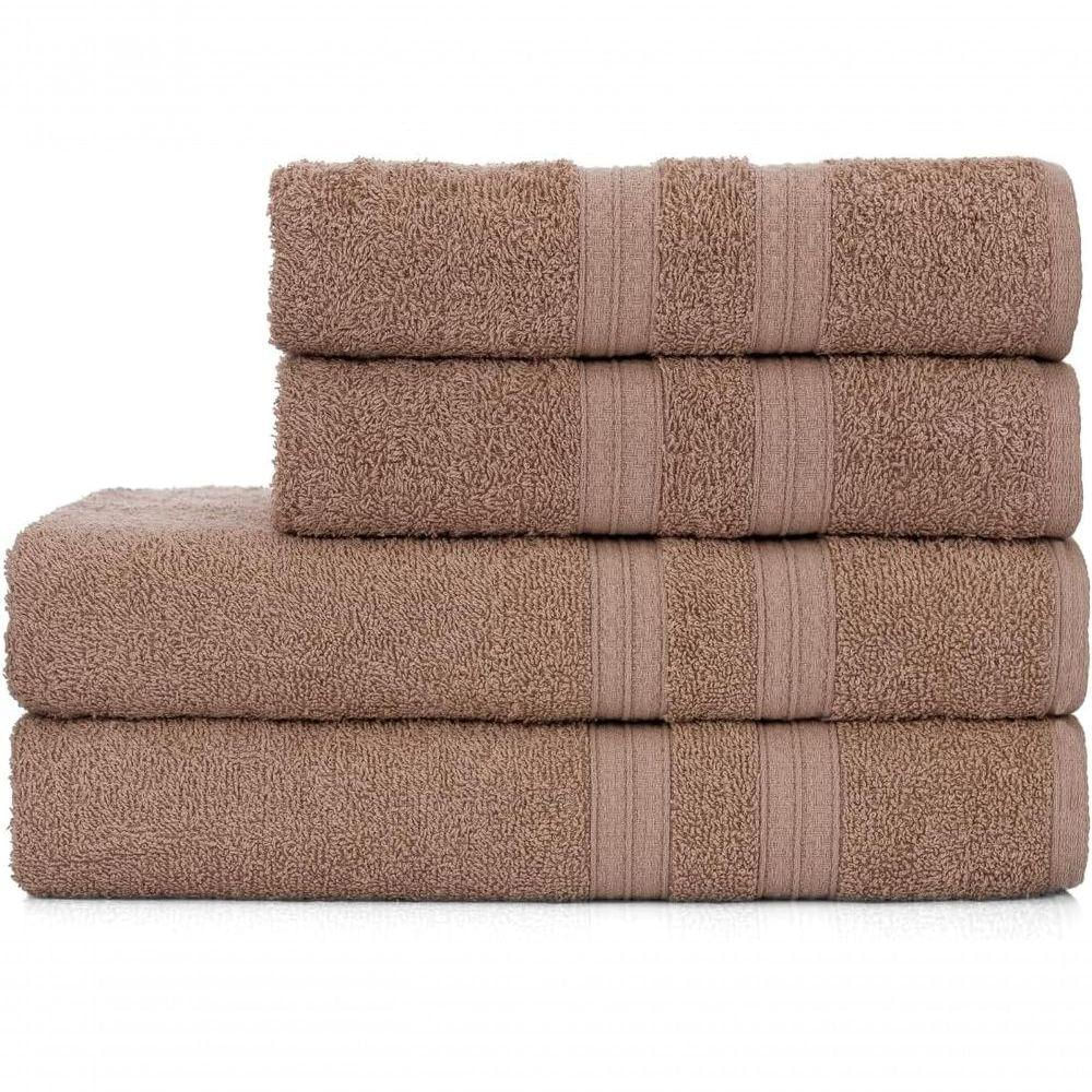 Jogo De Toalhas De Banho 4 Peças 100% Algodão Alta Absorção 2 Banho + 2 Rosto Padrão Hotel Pousada Bege