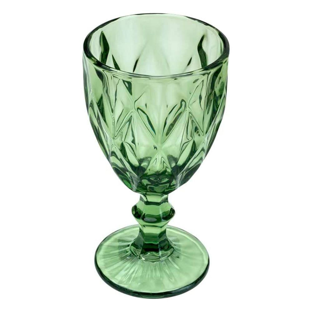 Jogo 6 Taças De Vidro Diamond Diamante Verde 300ml água Class Home