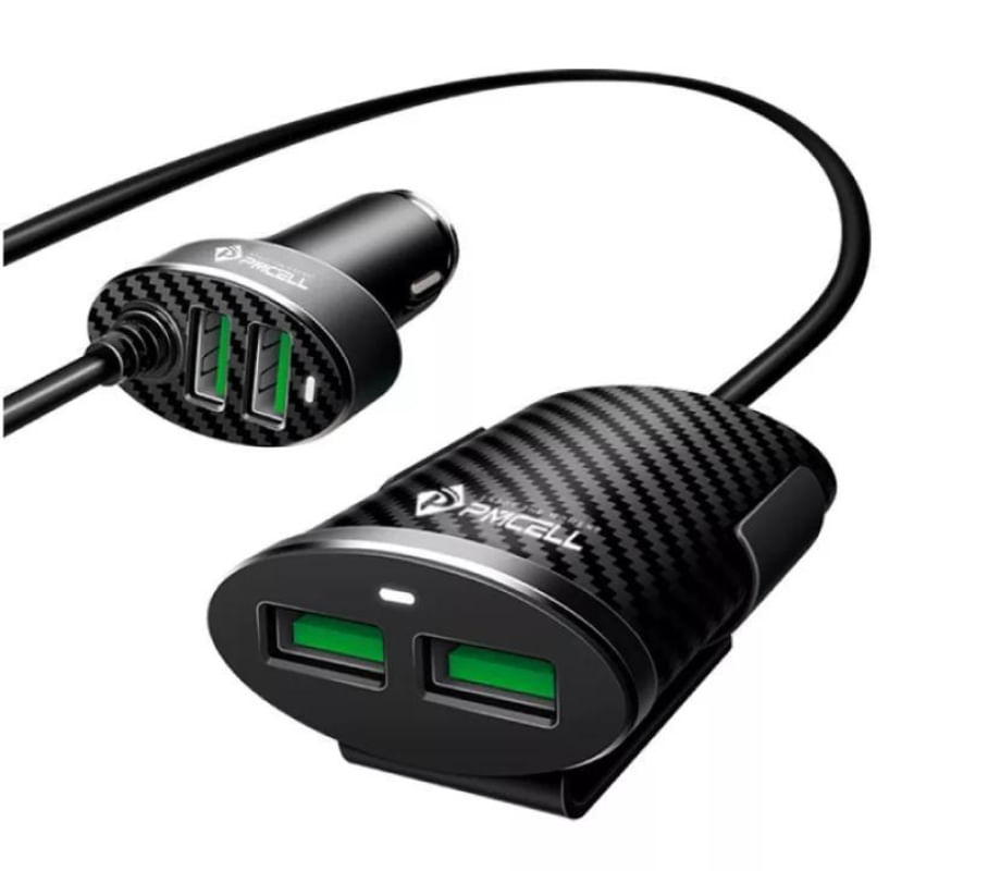 Carregador Veicular Com Extensor E 4 Entradas Usb