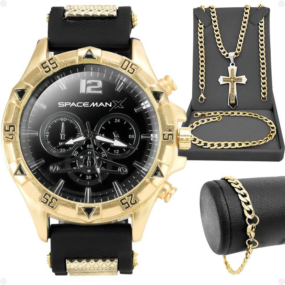 Pulseira Relogio Masculino Banhado Aço Dourado Inoxidável
