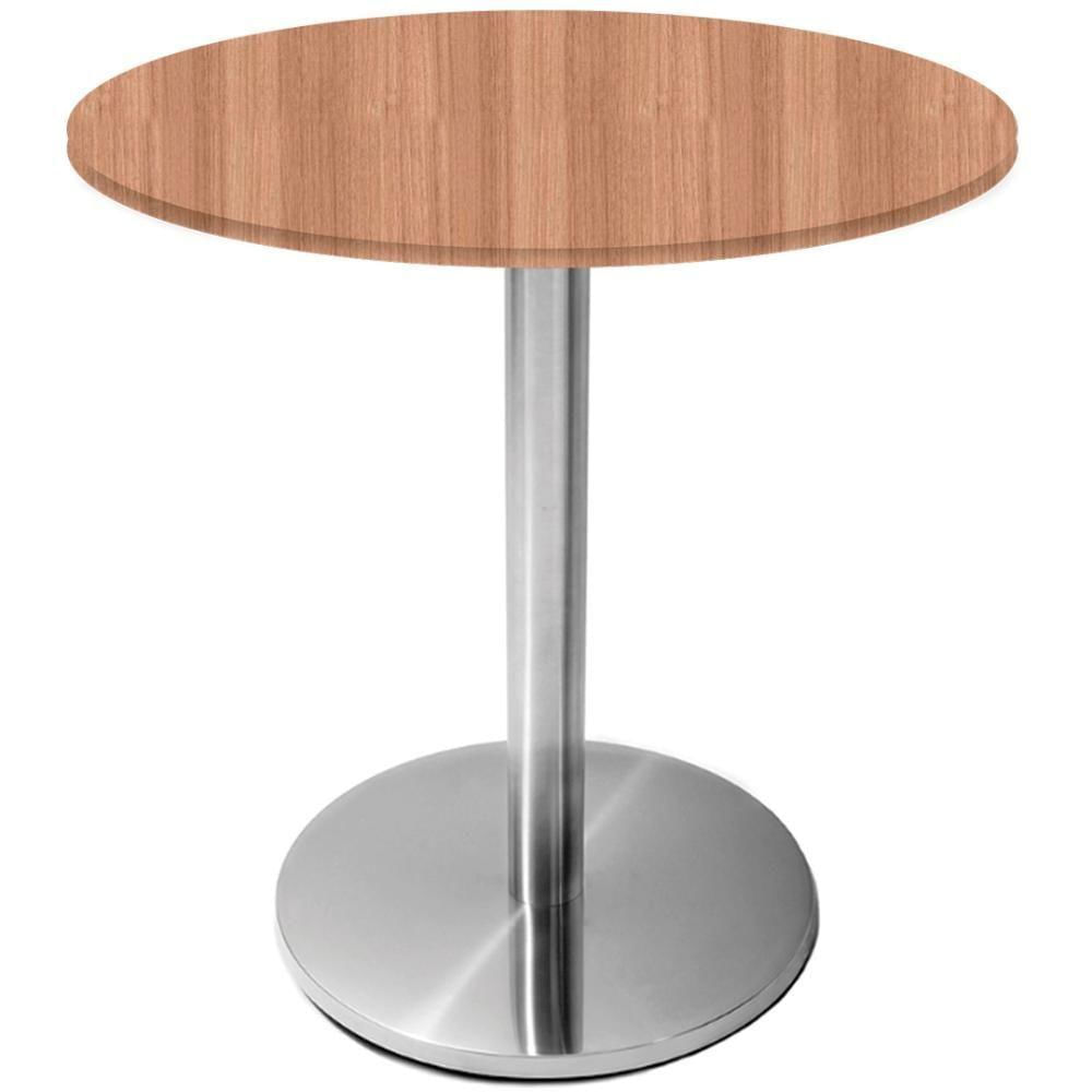 Mesa Beta Inox 75 Cm altura Disco Redondo Tampo Mdp Redondo 60 Cm Largura X 2,50 Cm Altura Noce Natural