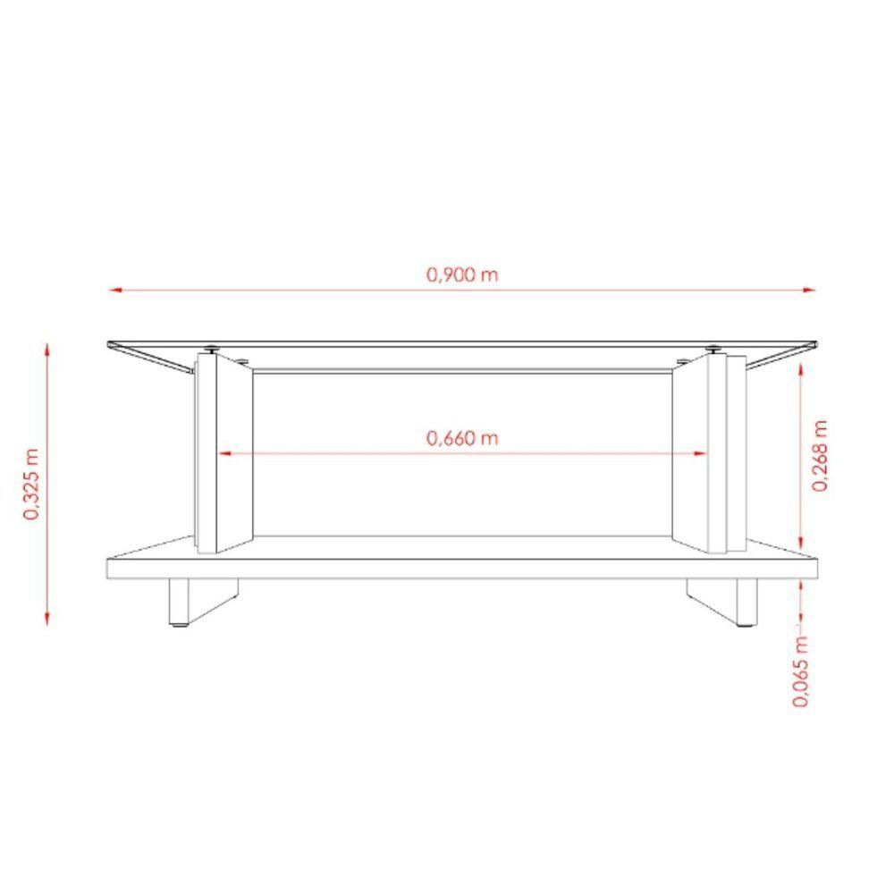 Mesa de Centro com Vidro 90x32cm Frizz Madetec Cinamomo Off White