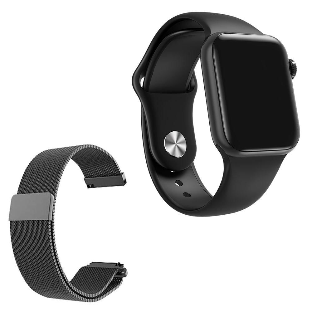 Relógio Smartwatch Iwo 7 Watch 5 Preto Android Ios + 1 Pulseira Extra De Aço Preto