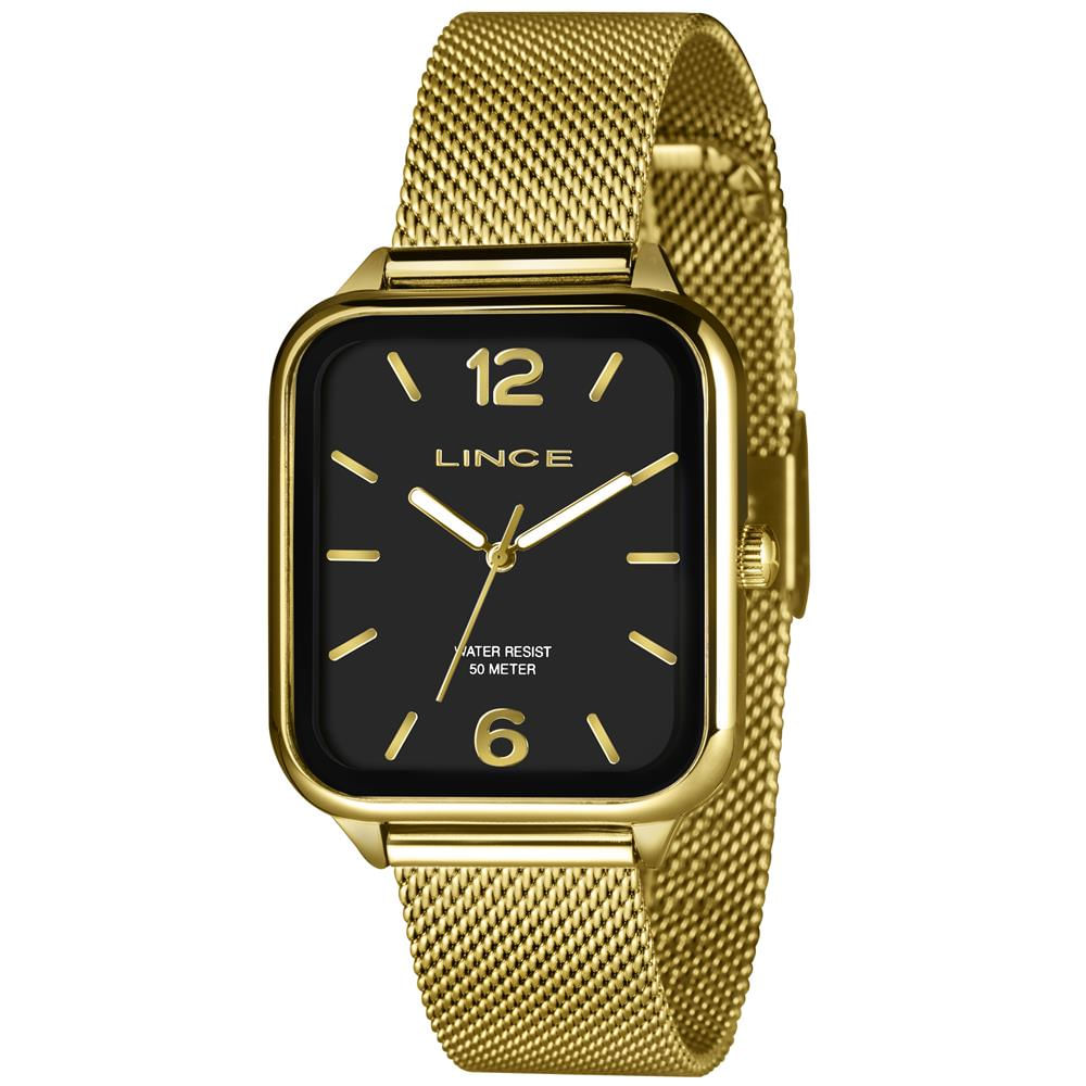 Relógio Lince Masculino Ref: Mqgh213l34 P2kx Retangular Mesh Dourado