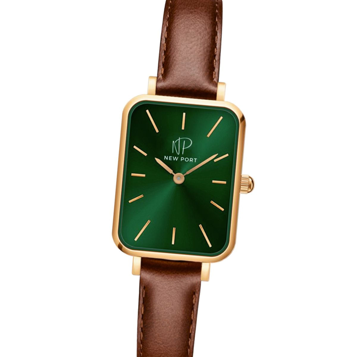 Relógio Feminino Quadrado Pulseira Marrom Piermont Gold Green