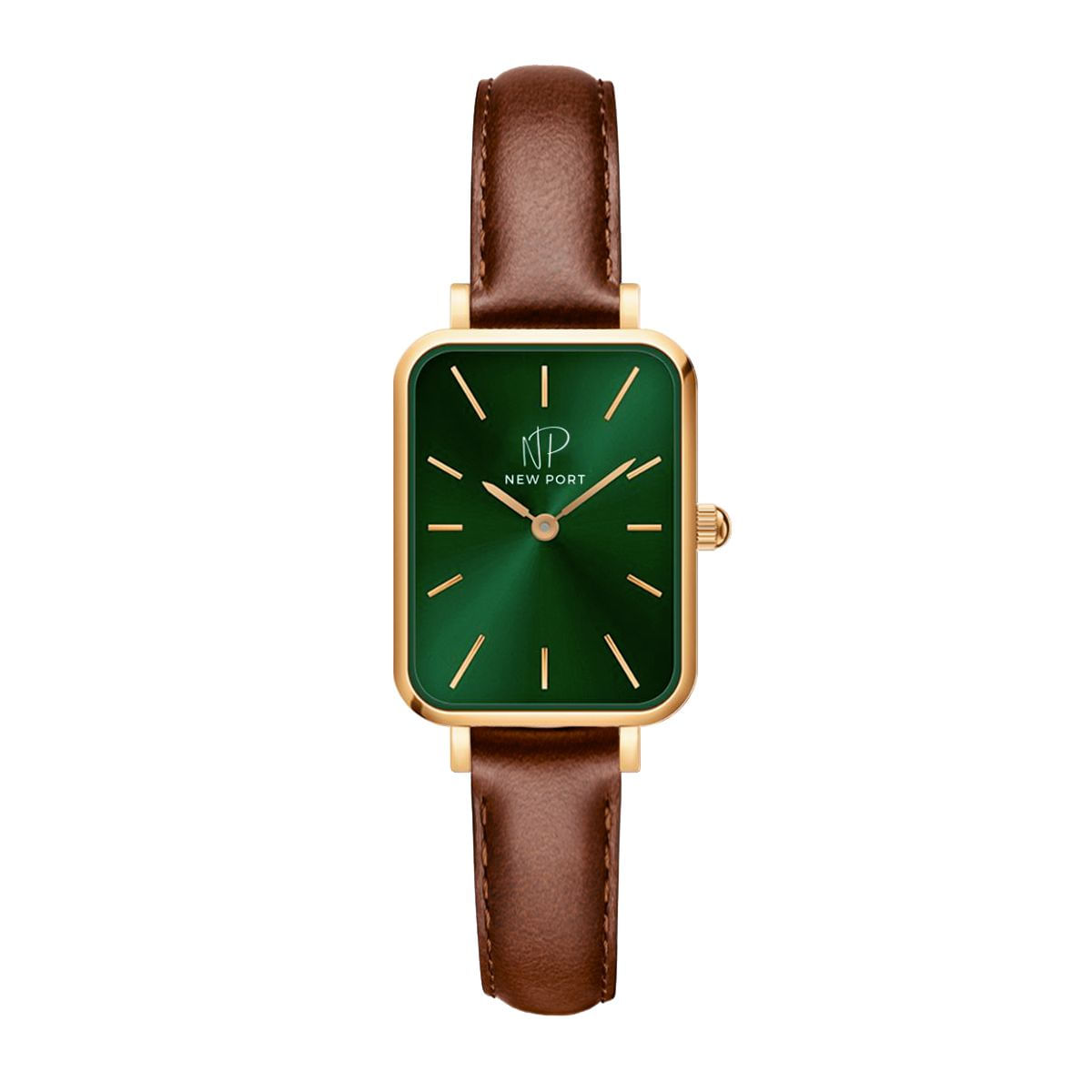 Relógio Feminino Quadrado Pulseira Marrom Piermont Gold Green