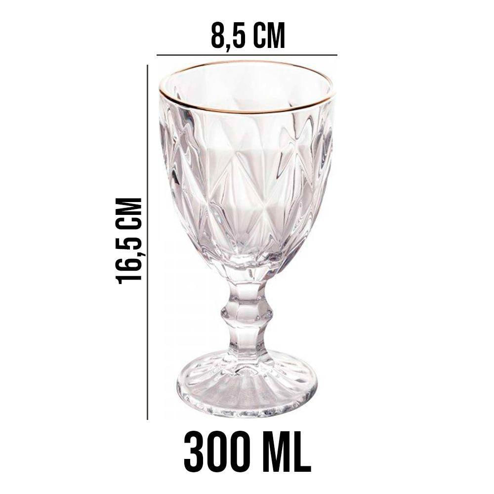 Jogo 4 Taças De Vidro Com Borda Dourada Diamond Cor Transparente água 300ml Class Home