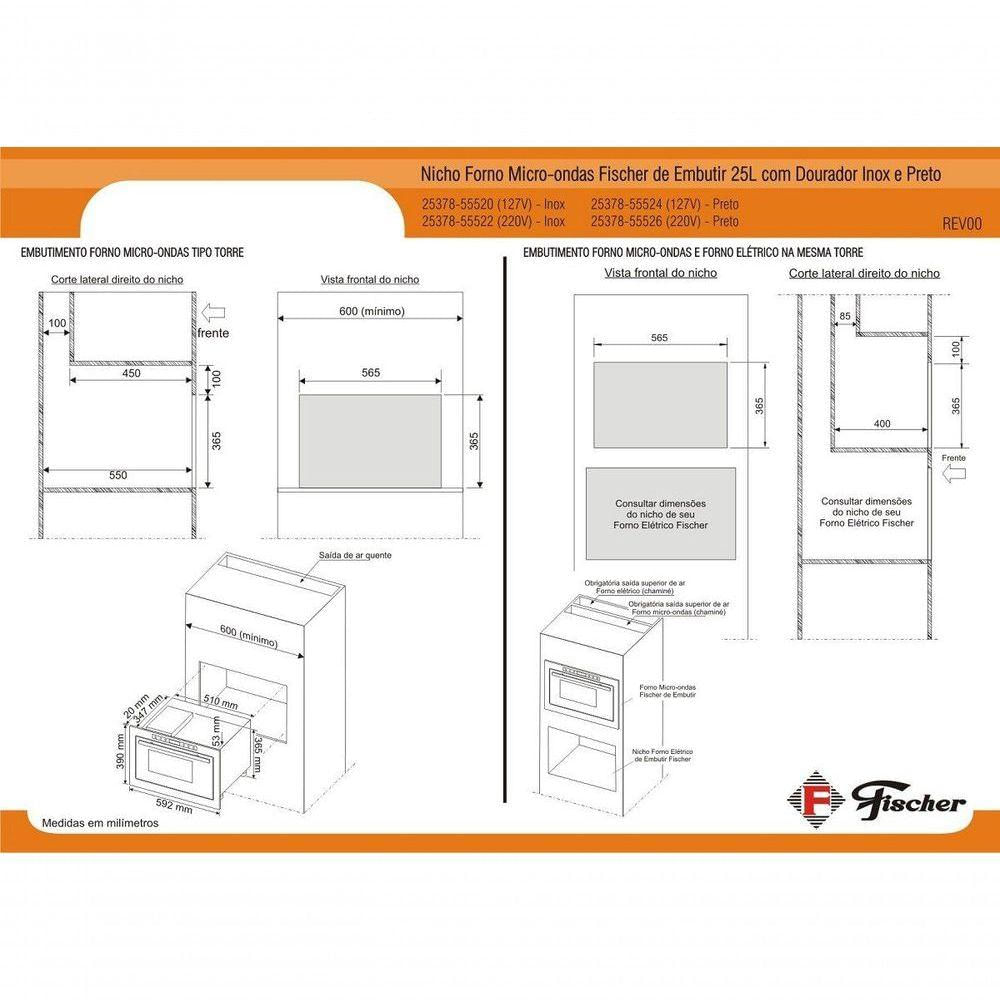 Micro-ondas Fischer De Embutir 25 Litros Com Dourador Preto 25378 110V