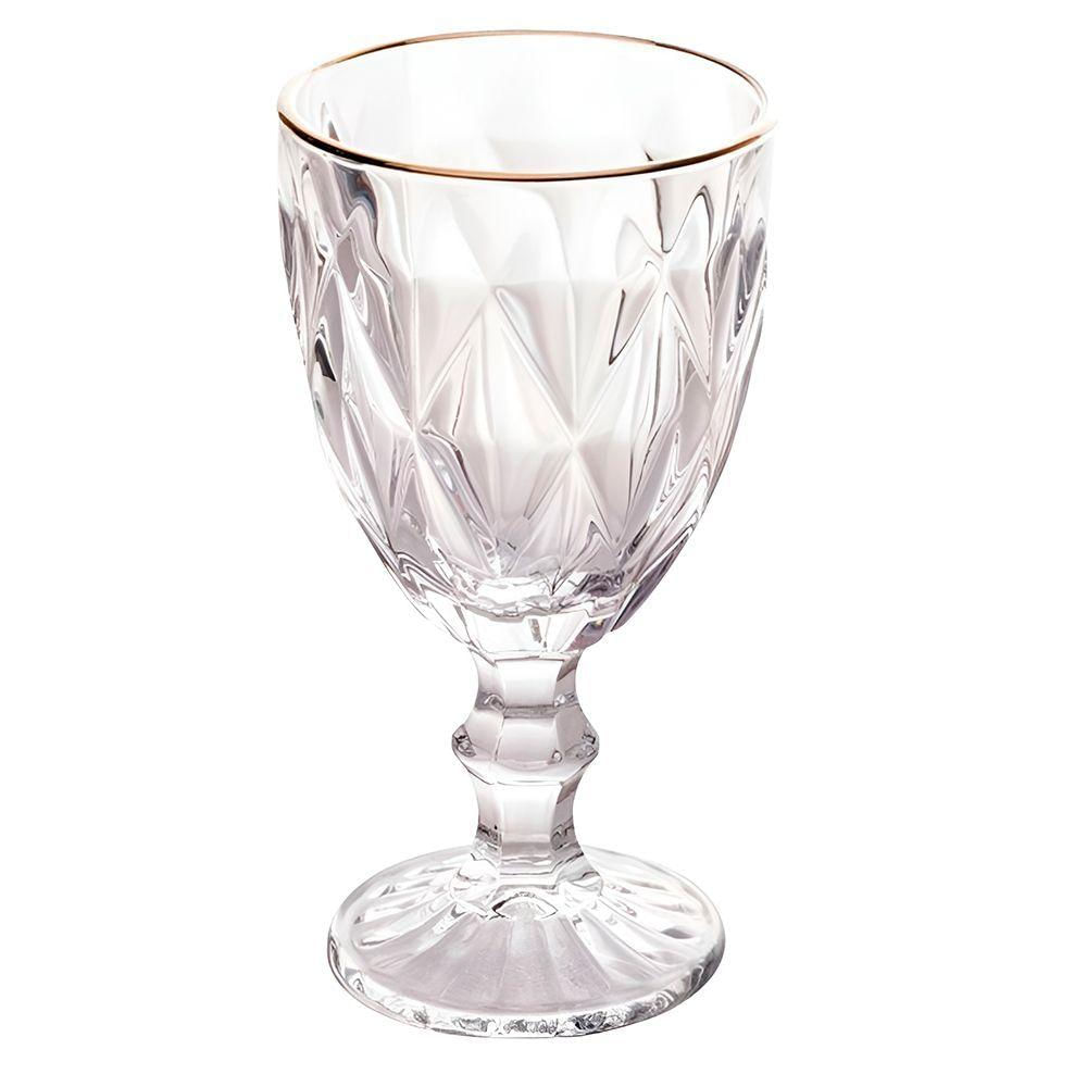 Taça De Vidro Com Borda Dourada Diamond Cor Transparente água 300ml Class Home