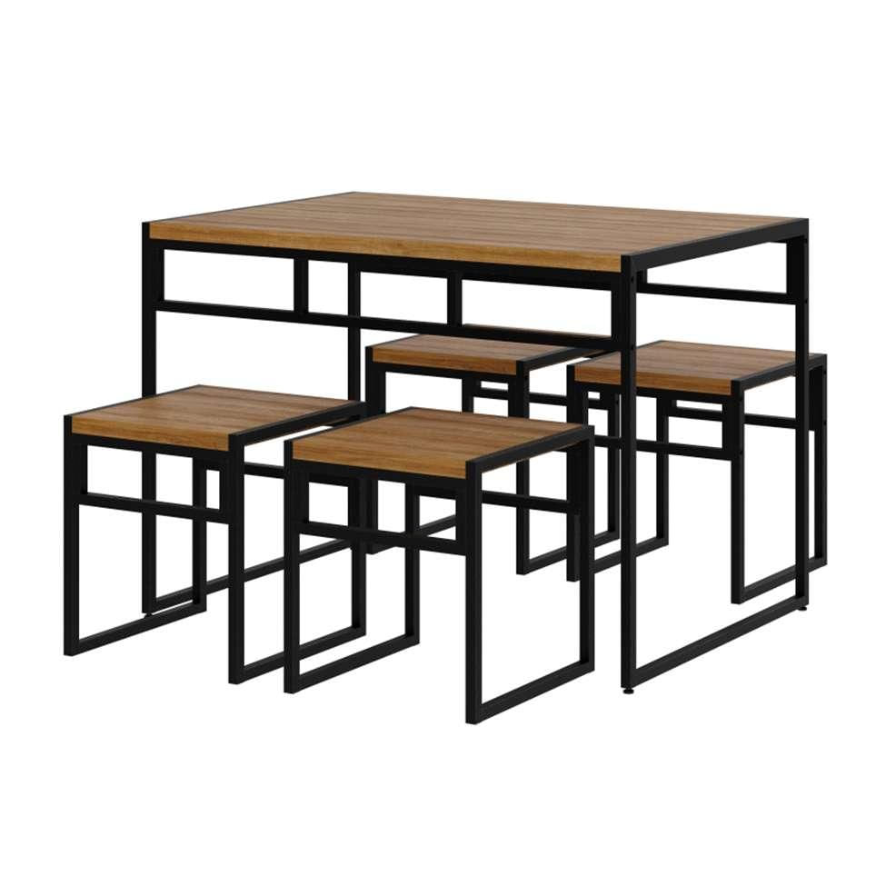 Conjunto de Mesa de Jantar com 4 Bancos Wooden Mel e Preto