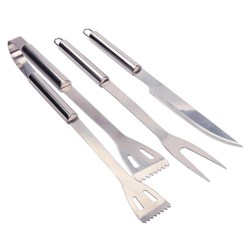 Kit Churrasco Inox Faca Garfo E Pegador Com Estojo