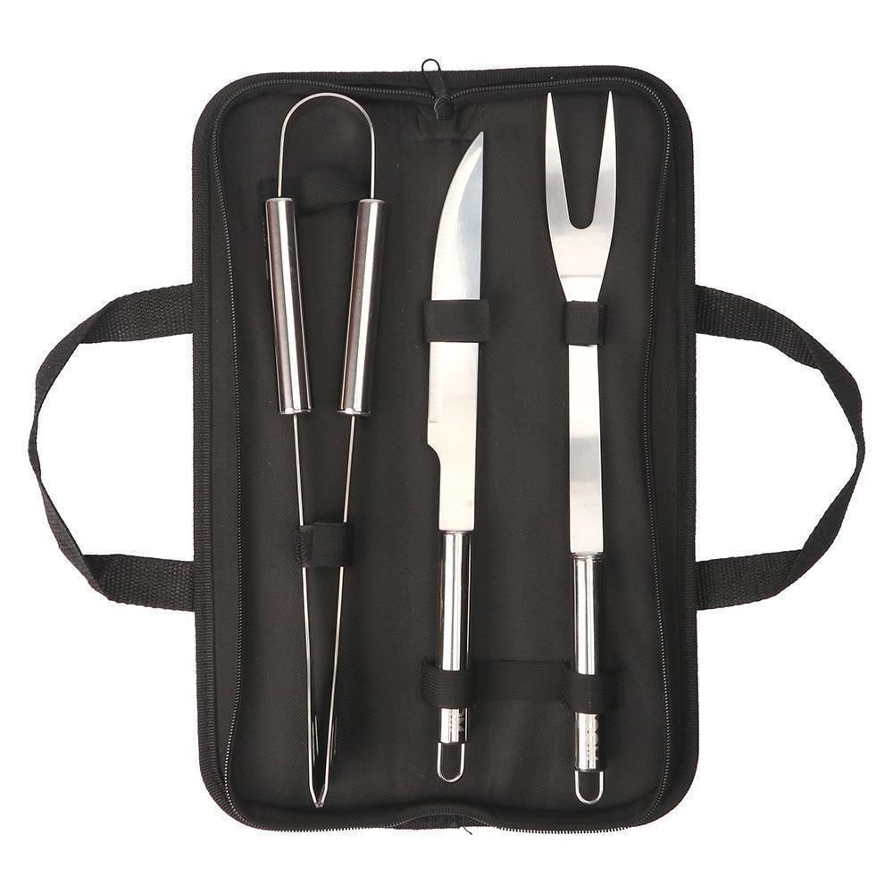 Kit Churrasco Inox Faca Garfo E Pegador Com Estojo