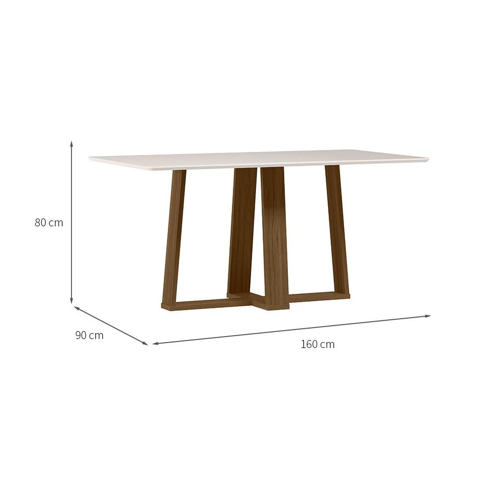 Mesa de Jantar Retangular com Tampo de Vidro Rubi Off White e Imbuia 160 cm