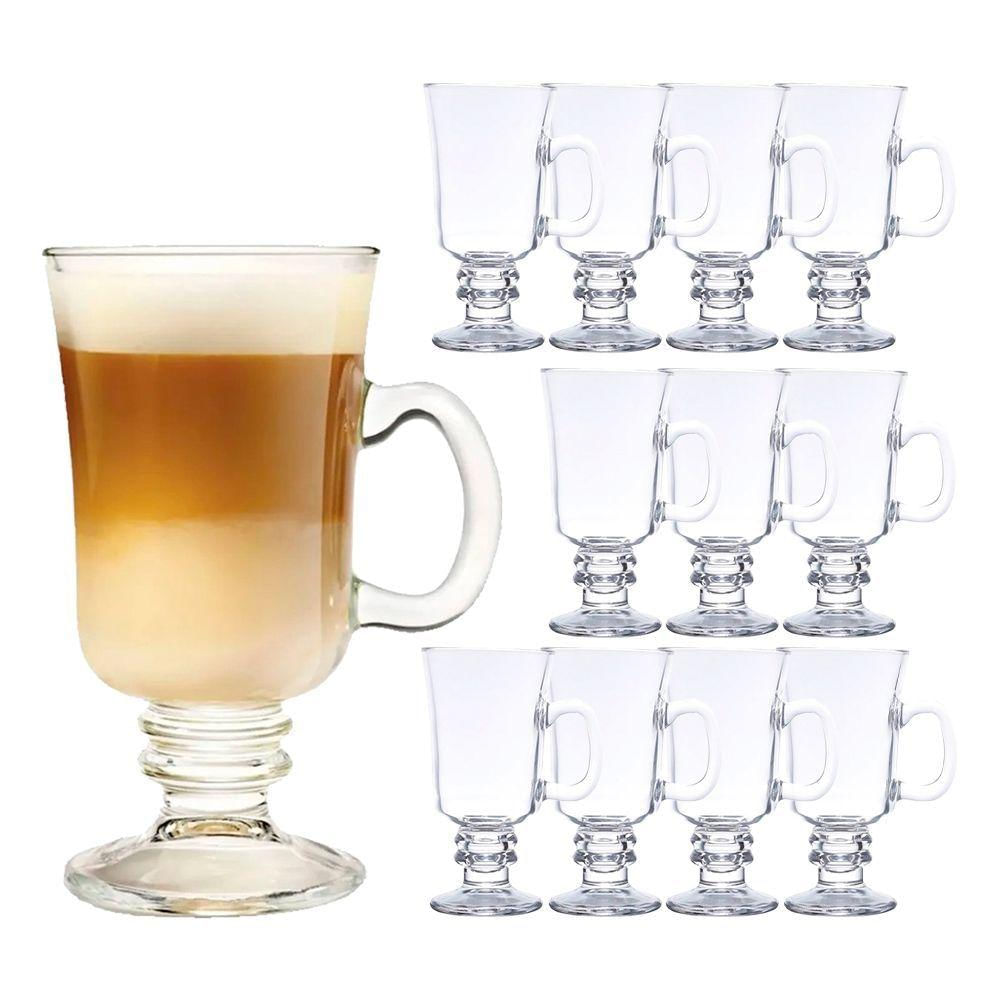 Jogo 12 Taças De Cappuccino Café Caneca Dolce Gusto Nespresso Vidro Transparente 250ml Lyor