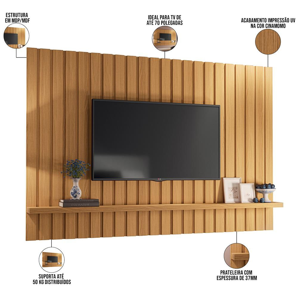 Painel Ripado Para Quarto Sala TV 70 Pol 200cm Conect B01 Cinamomo - Lyam Decor