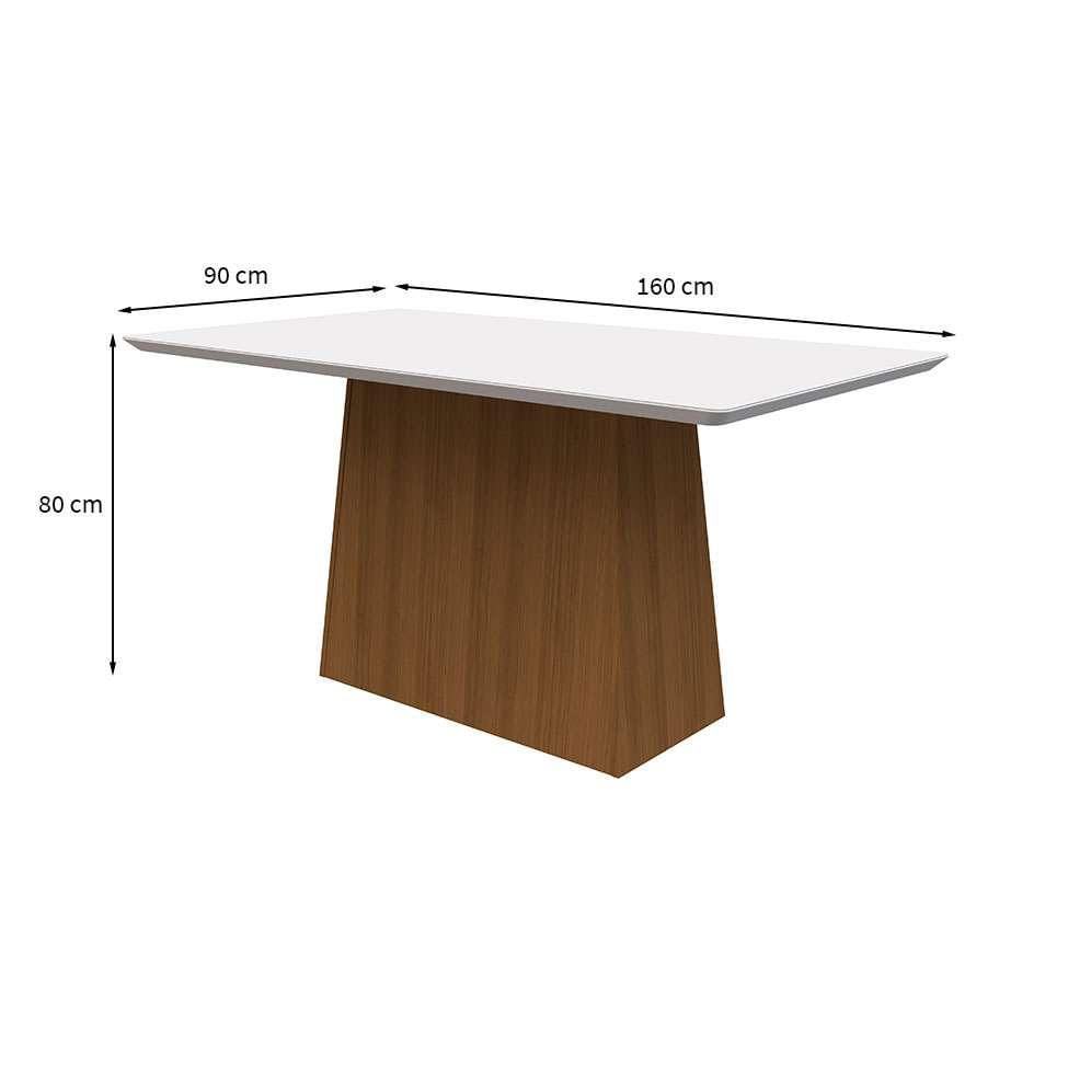 Mesa de Jantar Retangular com Tampo de Vidro Bárbara Off White e Imbuia 160 cm