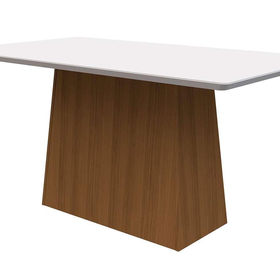 Mesa de Jantar Retangular com Tampo de Vidro Bárbara Off White e Imbuia 160 cm