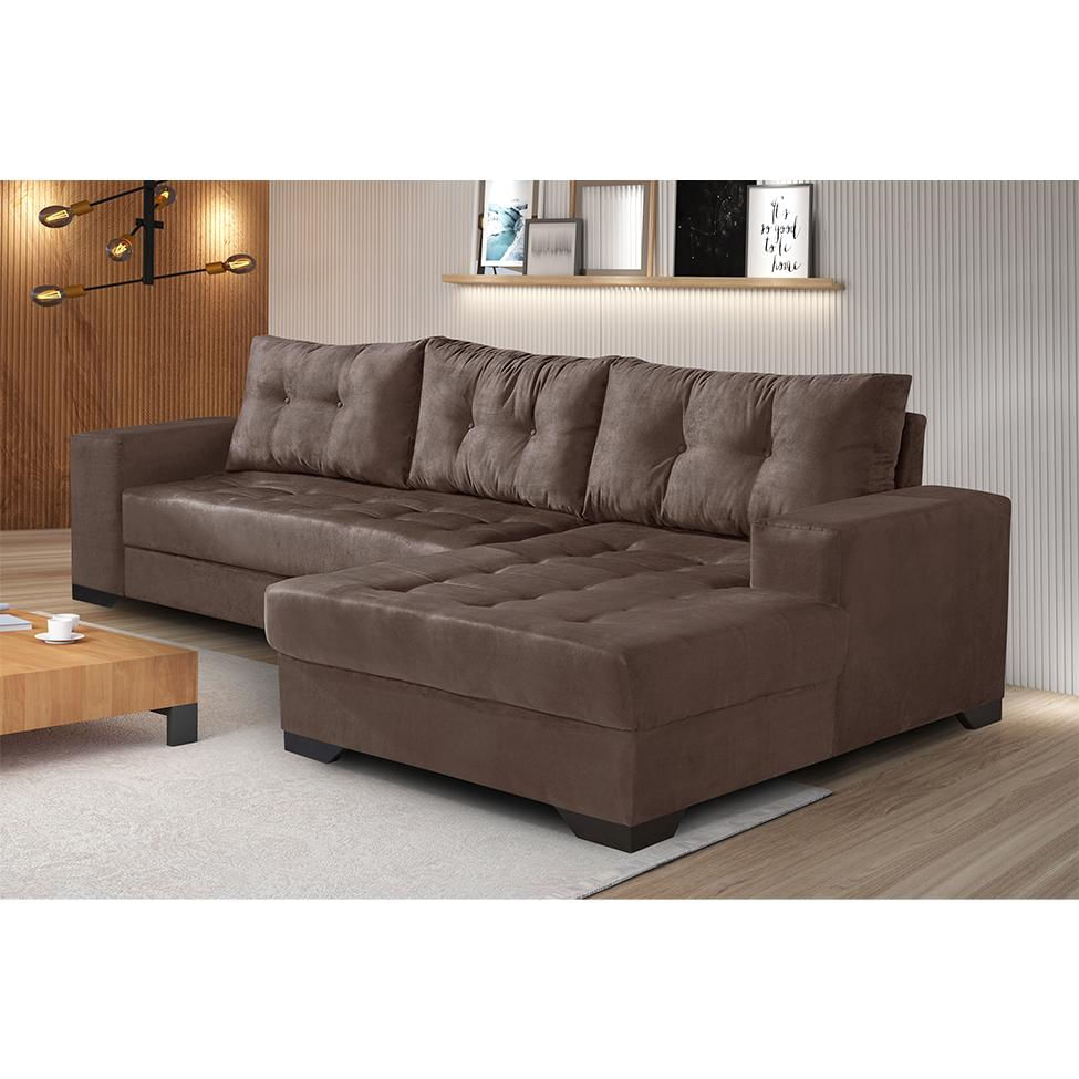 Sofá 5 Lugares Dijon com Chaise Direito Suede Marrom