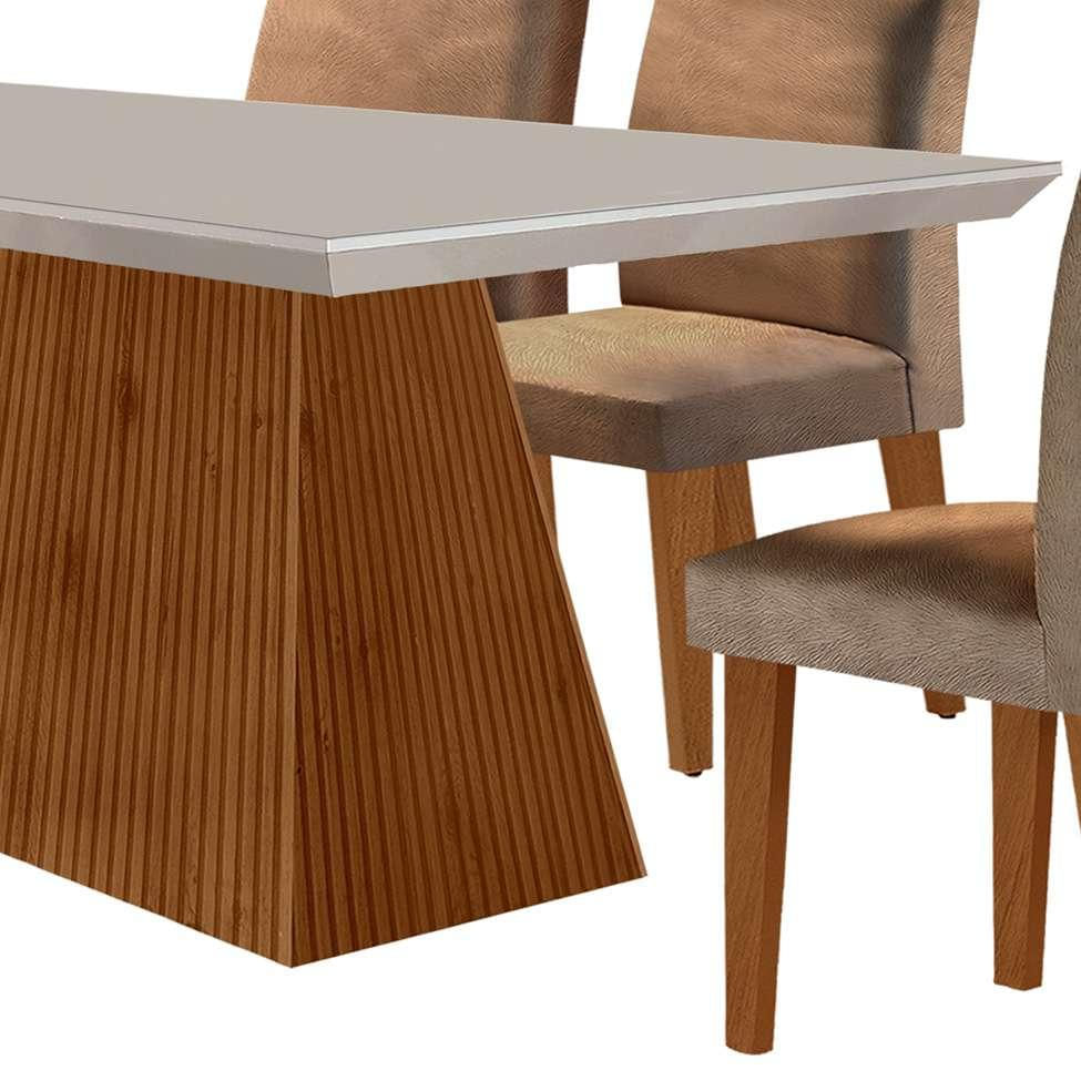 Conjunto de Mesa de Jantar Retangular com Tampo de Vidro Off White Luna e 6 Cadeiras Grécia Suede Animalle Chocolate e Imbuia