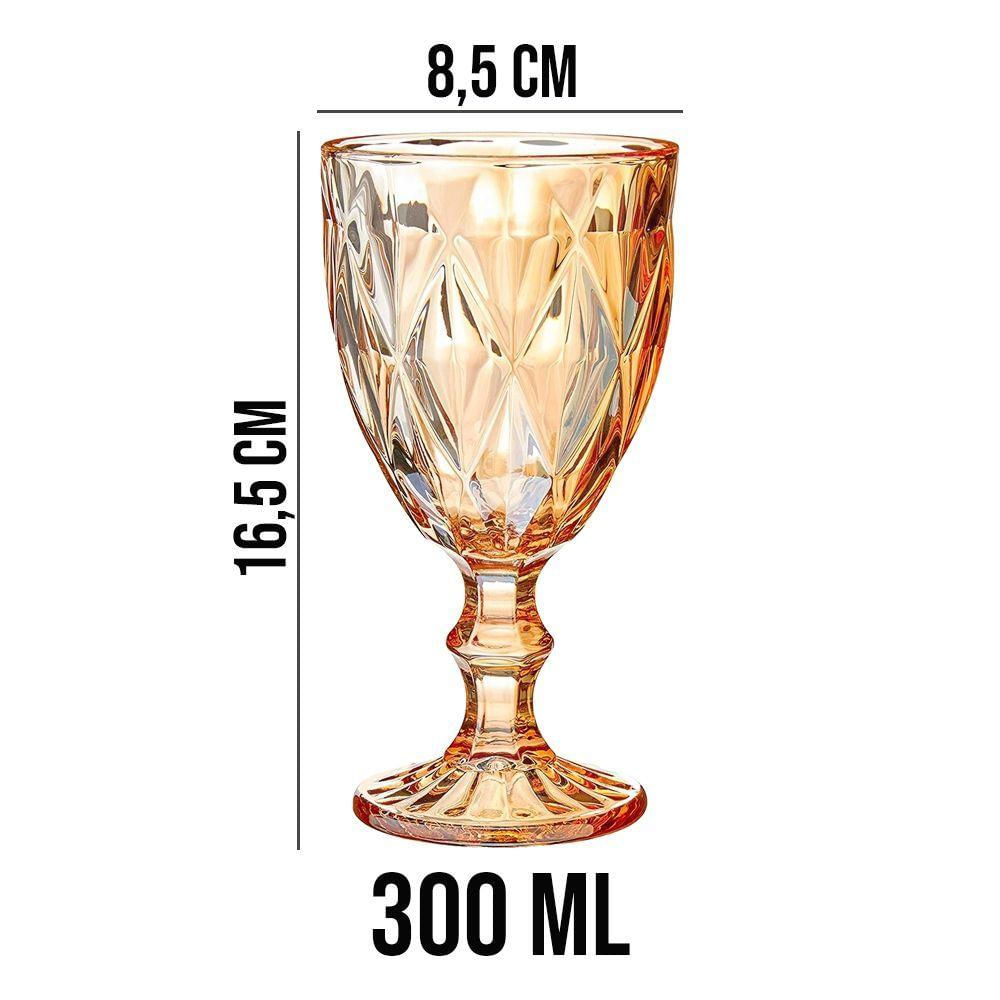 Jogo 10 Taças De Vidro Diamond Diamante âmbar Metalizado 300ml água Class Home